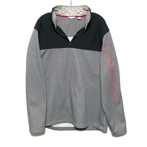 Calvin Klein Pullover 1/4 Zip Sweatshirt Spell Out Black Gray Colorblock Mens XL